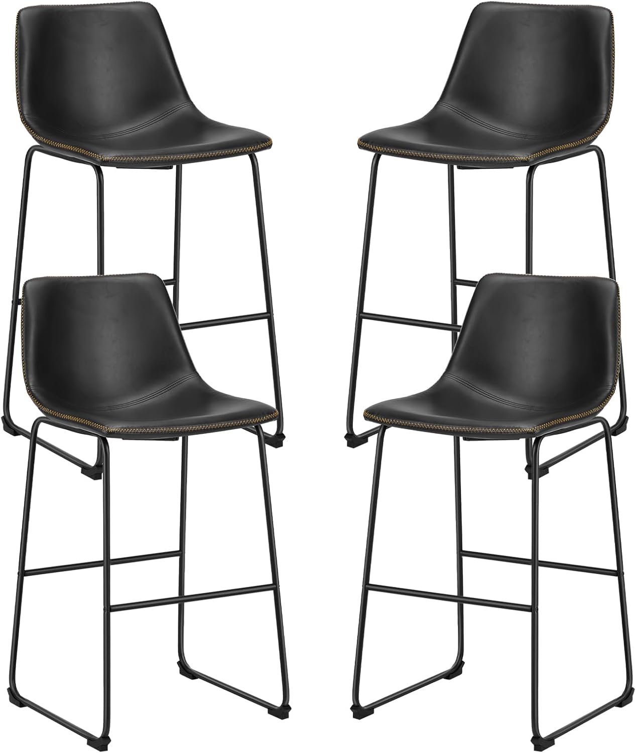 Counter Height Bar Stools Set of 4, 30 inch Height Stool Faux Leather Barstools with Back, Armless Kitchen Island Countertop Comfortable Modern Chairs with Metal Legs, Warm Brown