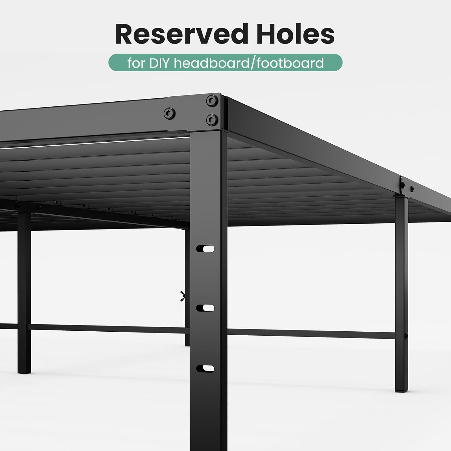 Queen Size 18 Inch Platform Bed Frame, Heavy Duty Metal Foundation Frame, Noise-Free Sturdy Steel Slats, Underbed Storage, No Box Spring Needed, Quick Setup