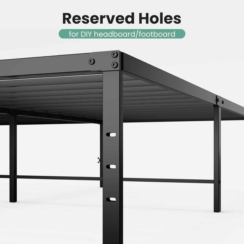 Queen Size 16 Inch Platform Bed Frame, Heavy Duty Metal Foundation Frame, Noise-Free Sturdy Steel Slats, Underbed Storage, No Box Spring Needed, Quick Setup