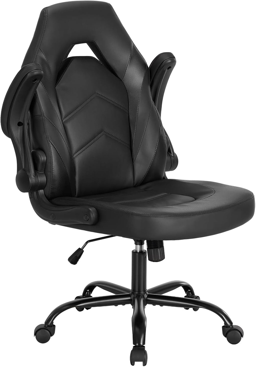 Computer Gaming Desk Chair - Big Tall Ergonomic Lumbar Support with Flip-up Armrest and 360?? Swivel Wheels, PU Leather Height Adjustable, for Home and Office, Black