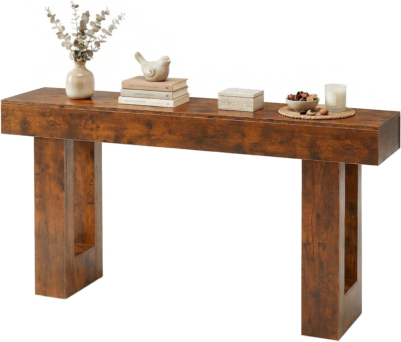 63-Inch Narrow Console Table, Sturdy Wooden Entryway Table with 5.9 Thick Top, Heavy Duty 155lbs Capacity, Space-Saving Sofa Table for Living Room, Hallway, Entrance, Foyer, Brown