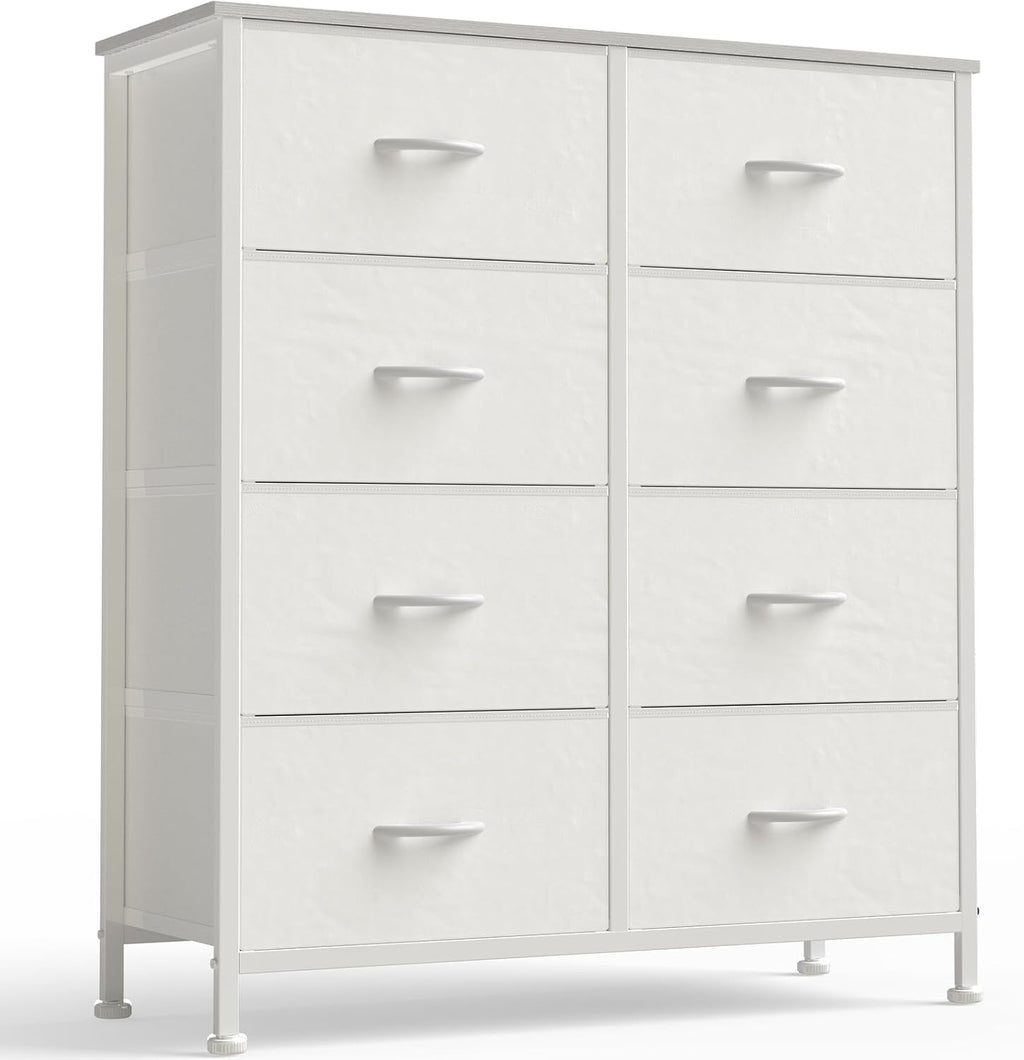 9 Drawer Storage Dresser with Wood Top - Wide Fabric Chest Organizer for Bedroom, Closet, Living Room,Tower Cabinet, TV Stand, Hallway Entryway Furniture,Bright White