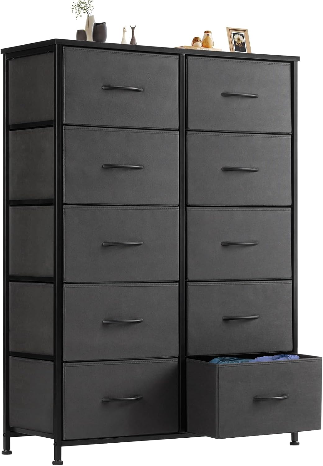 8 Drawer Storage Dresser with Wood Top - Wide Fabric Chest Organizer for Bedroom, Closet, Living Room,Tower Cabinet, TV Stand, Hallway Entryway Furniture,Grey