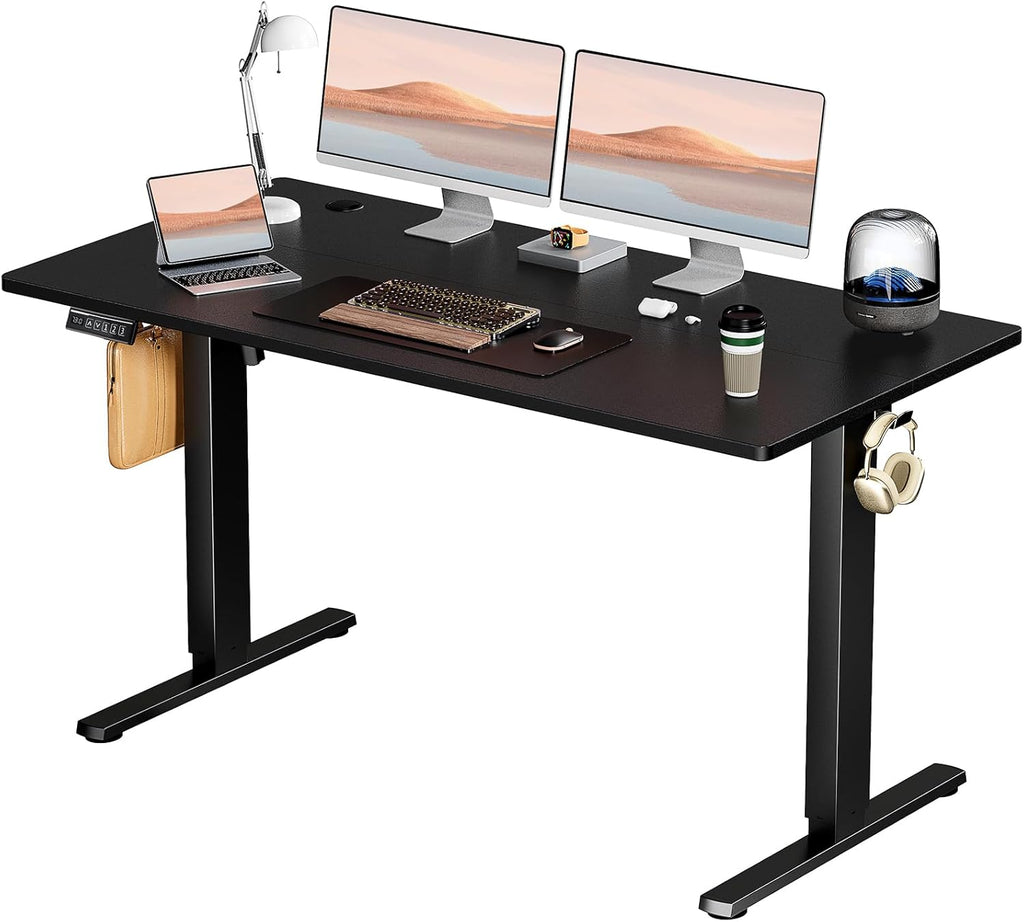 Electric Standing Desk Adjustable Height, 55x24 Inch Sit Stand Up Home Office Desks Memory Computer Workstation PC Work Table with Preset Splice Wood Board Metal Frame, Black