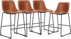 26 Inch Counter Height Bar Stools Set of 2, Modern Faux Leather High Barstools with Back and Metal Leg, Bar Chairs for Kitchen Island, Elegant Black