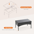 Patio Furniture Set 4 Pieces, Outdoor Furniture with Soft Cushion and Glass Table, All Weather Manual Weaving Wicker Rattan Patio Chairs for Garden, Terrace, Porch, Lawns,Black