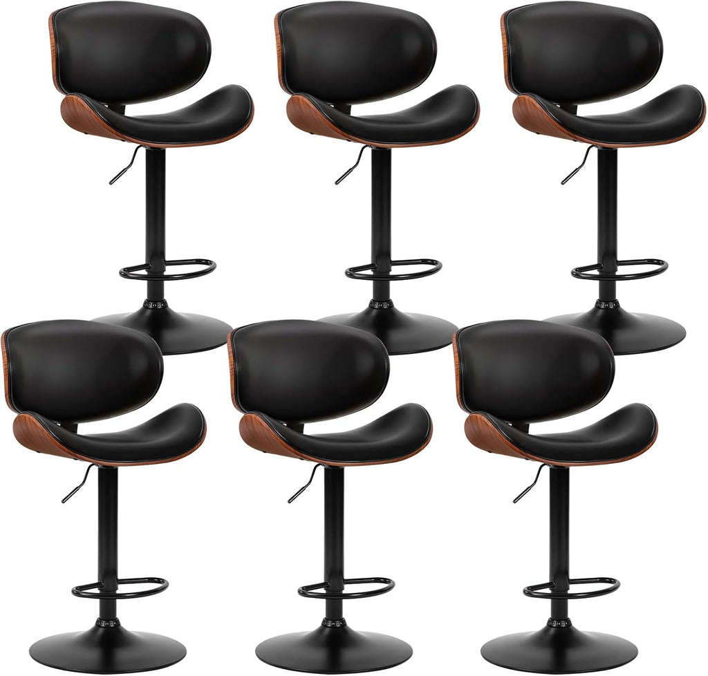 Swivel Bar Stools Set of 2, Adjustable Counter Height Bentwood BarStools, PU Leather Upholstery Bar Chair with Ergonomic Back and Footrest, Counter Stools for Bar, Home Kitchen Island, Brown