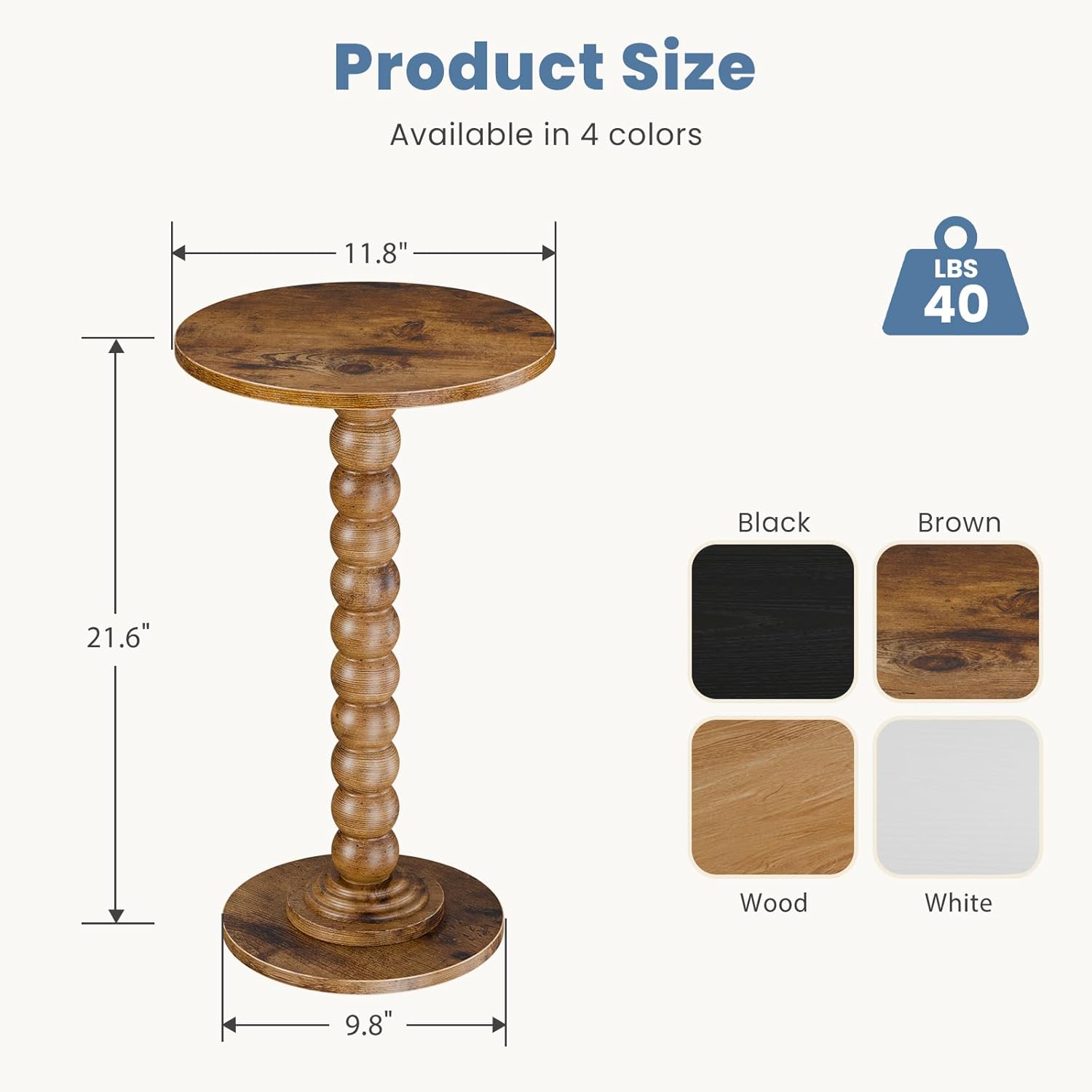 Round Side Table for Small Spaces, Modern Accent End Table with Solid Wood Leg, Versatile Drink Table for Living Room, Bedroom, Corners, Brown 2 Pack
