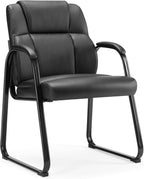 Waiting Room Guest Chair Set of 4, Stationary Office Reception Chairs No Wheel, Comfy Padded Arms and Seld Base, for Conference Room Lobby Home Computer Desk Bedroom Elderly, Deep Black