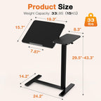 Small Standing Desk Rolling Table Adjustable Height, Laptop Mobile Stand with Wheels, Portable Computer Workstation with Tiltable Desktop for Teacher Classroom Home Office, Black