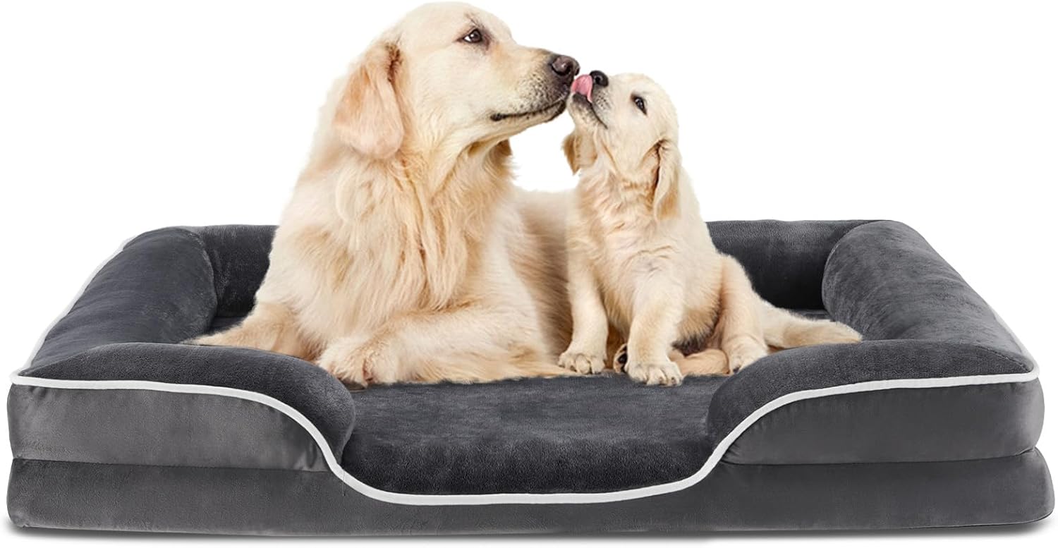 42x32 Inch Orthopedic Dog Beds for XL Large Sized Dogs, Machine Washable Cover Pet Bed, Anti-Slip Waterproof Memory Foam Couch Bed for Indoor Dogs and Cats, Grey