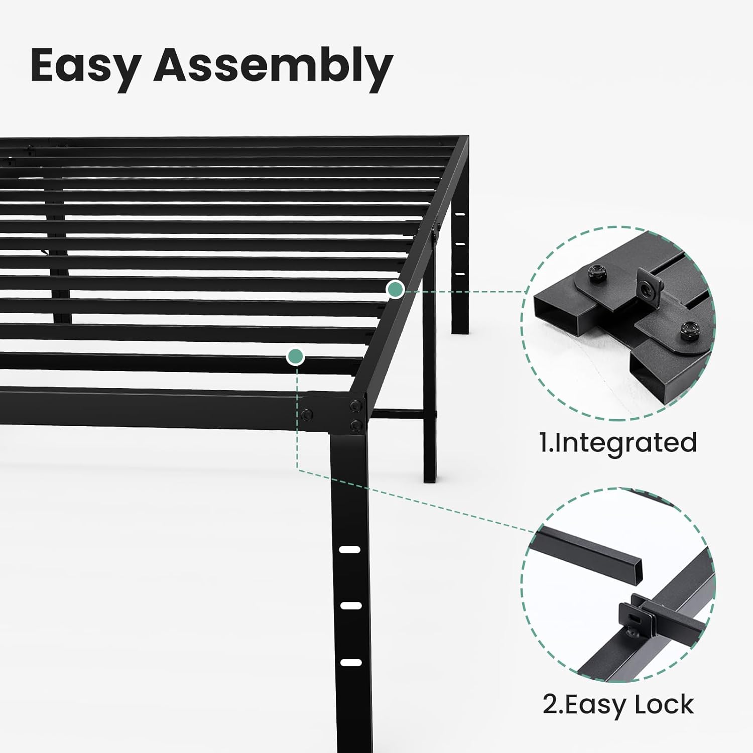Full Size 16 Inch Platform Bed Frame, Heavy Duty Metal Foundation Frame, Noise-Free Sturdy Steel Slats, Underbed Storage, No Box Spring Needed, Quick Setup