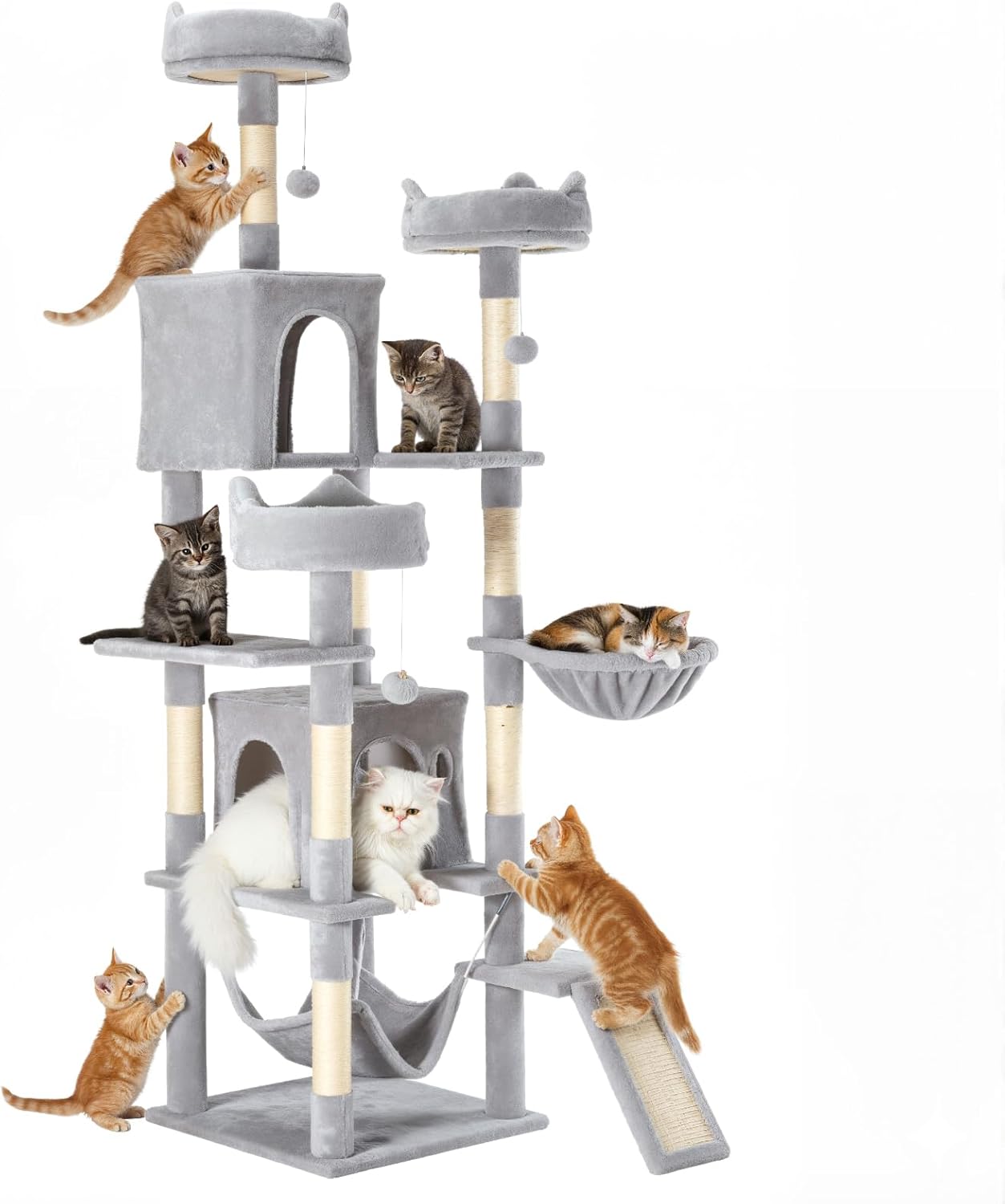 Small 44 Inch Cat Tree Tower, Cat Climbing Tower with Natural Sisal Scratching Posts, Hammock, Pet Condo for Indoor Cats and Kittens Play, Dark Grey
