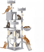 54-inch Indoor Cat Tree Tower ?CMulti-Level Pet House for Large Cats with 2 Condos, Scratching Posts, Round Platform, Small Ladder, and Toys, Beige