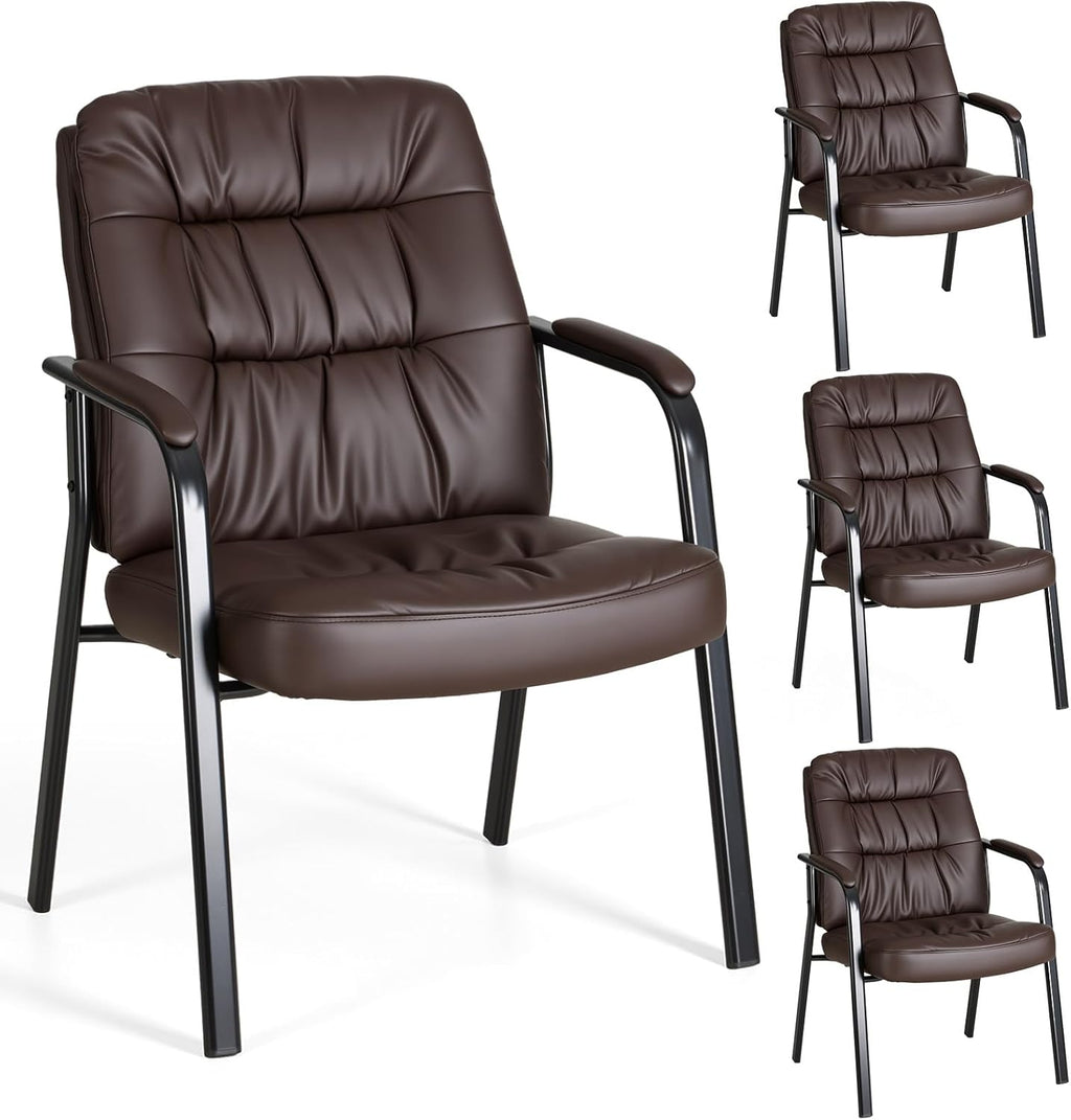 Waiting Room Guest Chair Set of 6, Leather Ergonomic Office Desk Reception Chair No Wheels with Padded Armrest for Conference Lobby Medical Waiting Area Bedroom, Black