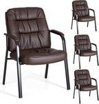 Waiting Room Guest Chair Set of 6, Leather Ergonomic Office Desk Reception Chair No Wheels with Padded Armrest for Conference Lobby Medical Waiting Area Bedroom, Black
