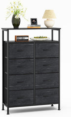 TV Stand, Dresser with 8 Fabric Drawers, Spacious Storage Tower for Closet, TV Stand with Wood Top and Mental Frame, Storage Unit for Living Rooms, Bedroom and Entryway, Brown