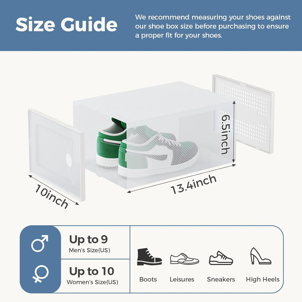 Shoe Storage Boxes, 12-Pack Stackable Clear Shoe Containers with Lids, Display Sneaker Case Organizer for Closet, Under Bed, Entryway,White (Fit Size 11)