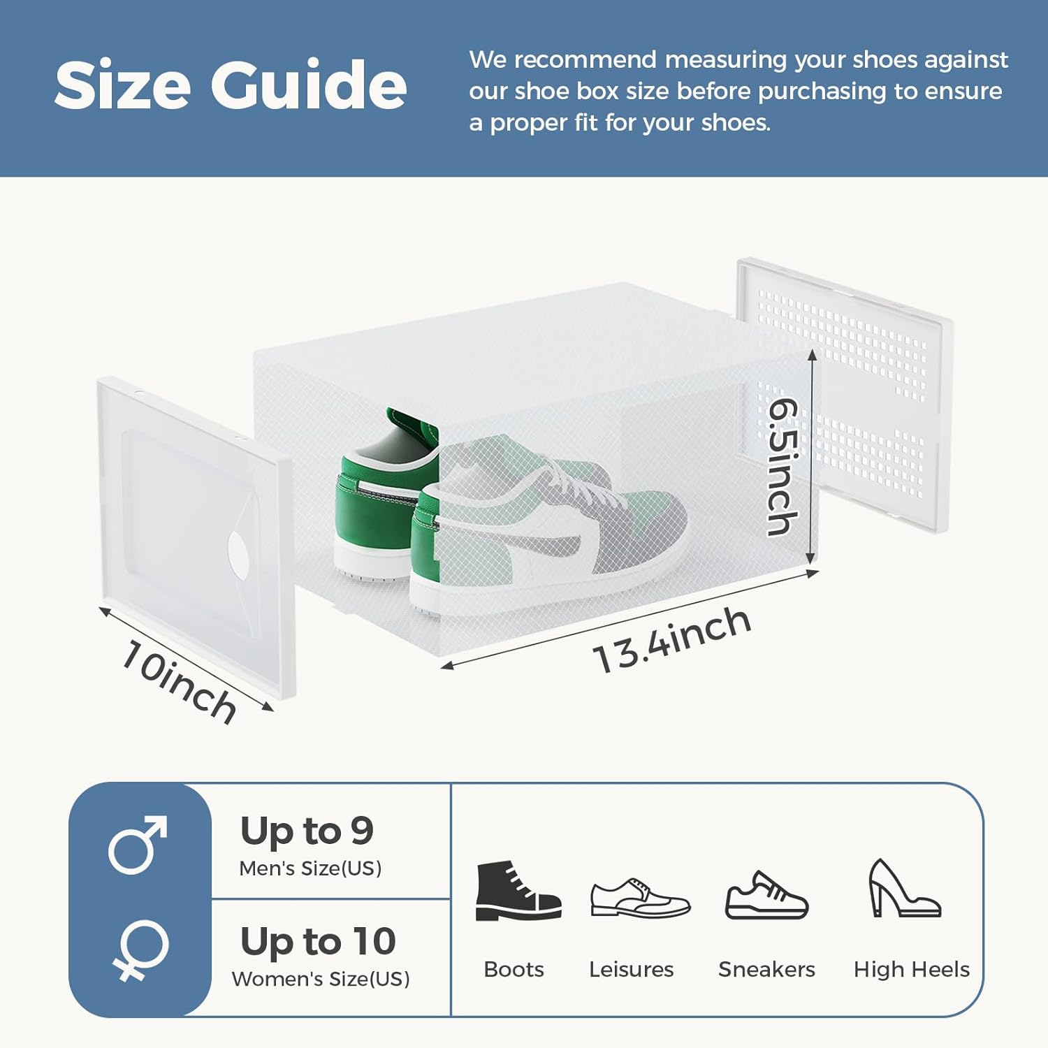 Shoe Storage Boxes, 12-Pack Stackable Clear Shoe Containers with Lids, Display Sneaker Case Organizer for Closet, Under Bed, Entryway,White (Fit Size 11)