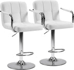 Bar Stools Set of 4, Adjustable Swivel Bar Chairs with Padded Armrests and Ergonomic Backrest for Kitchen Island Counter Pub Dining Room, Water-Resistant PU Leather, White