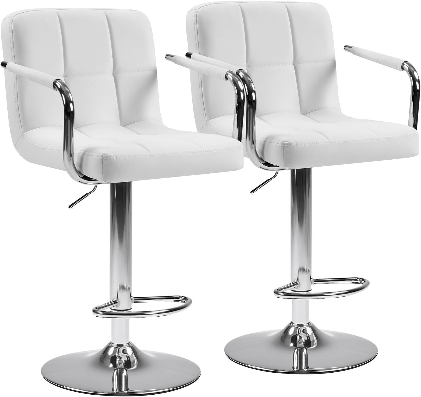 Bar Stools Set of 4, Adjustable Swivel Bar Chairs with Padded Armrests and Ergonomic Backrest for Kitchen Island Counter Pub Dining Room, Water-Resistant PU Leather, White
