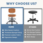 Armless Drafting Chair, Low Back Office Seat with Adjustable Footrest Ring for Standing Desk, Ergonomic PU Leather Office Seating, Swivel Rolling High Stool for Studio, Lab, Counter, Brown