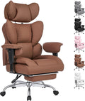 Big and Tall Home Office Desk Chair, Gaming Computer Chair, Executive Ergonomic Chair with Footrest, High Back Reclining, Adjustable Armrests and Comfy Lumbar Support, PU Leather, Brown
