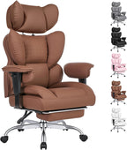 Big and Tall Home Office Desk Chair, Gaming Computer Chair, Executive Ergonomic Chair with Footrest, High Back Reclining, Adjustable Armrests and Comfy Lumbar Support, PU Leather, Pink