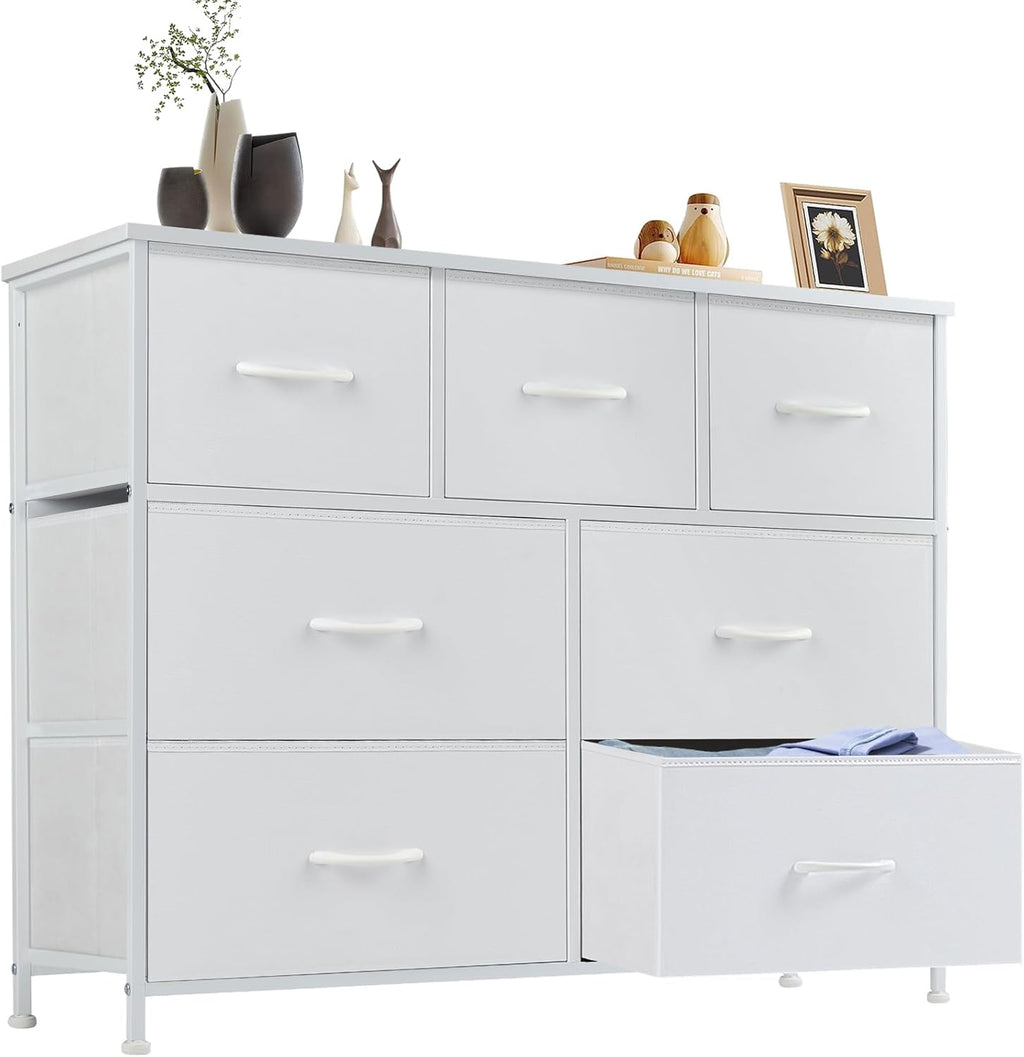 Dresser for Bedroom with 9 Storage Drawers, Large Fabric Storage Tower Organizer, Chest of Drawers with Metal Frame Wooden Top for Closet, Living Room, Entryway, Brown
