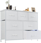 Dresser for Bedroom with 9 Storage Drawers, Large Fabric Storage Tower Organizer, Chest of Drawers with Metal Frame Wooden Top for Closet, Living Room, Entryway, Brown