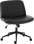 Criss Cross Chair with Wheels Wide Cross Legged Office Desk Vanity Chair Comfy Fabric Armless Adjustable Swivel for Home Computer Task PU Black