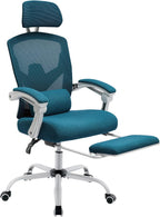 Home Office Desk Chair with Footrest, High-Back Mesh Rolling Swivel Reclining Chairs with Wheels, Comfortable Headrest, Lumbar Support, Comfy Arms for Home, Office, Gaming, Elegant Green