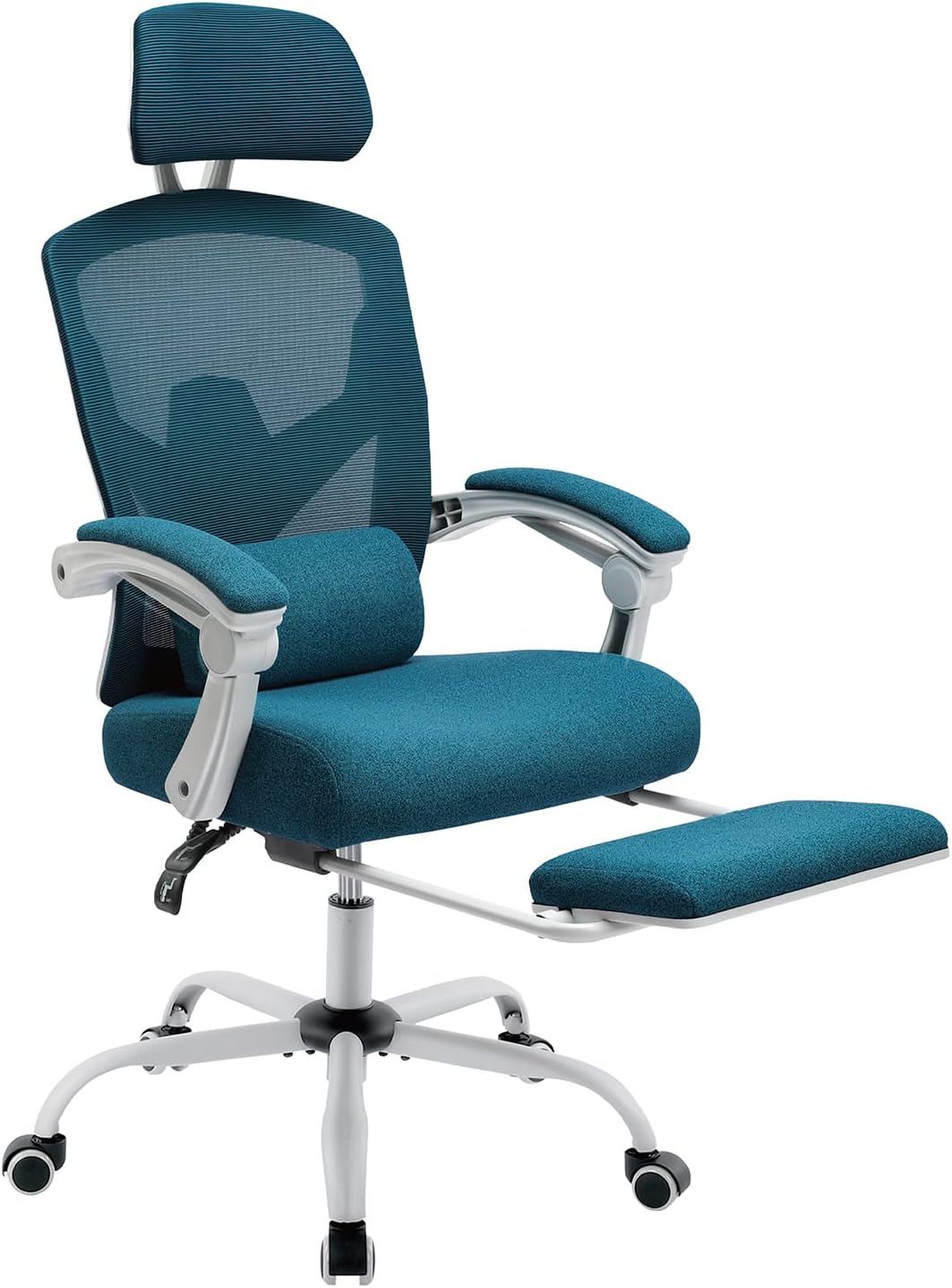 Home Office Desk Chair with Footrest, High-Back Mesh Rolling Swivel Reclining Chairs with Wheels, Comfortable Headrest, Lumbar Support, Comfy Arms for Home, Office, Gaming, Elegant Green