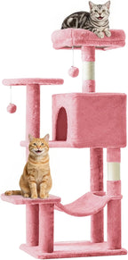 54-inch Indoor Cat Tree Tower ?CMulti-Level Pet House for Large Cats with 2 Condos, Scratching Posts, Round Platform, Small Ladder, and Toys ?C Perfect for Cats of All Ages, Dark Grey