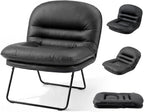 Comfy Saucer Chair,PU Leather Foldable Chairs for Bedroom, Dorm & Gaming, Fashion Floor Chair with Back Support for Small Spaces,Snow White