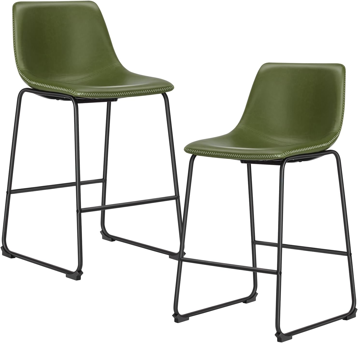 26 Inch Counter Height Bar Stools Set of 2, Modern Faux Leather High Barstools with Back and Metal Leg, Bar Chairs for Kitchen Island, Elegant Black