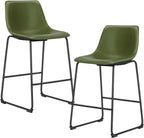 26 Inch Counter Height Bar Stools Set of 2, Modern Faux Leather High Barstools with Back and Metal Leg, Bar Chairs for Kitchen Island, Elegant Brown