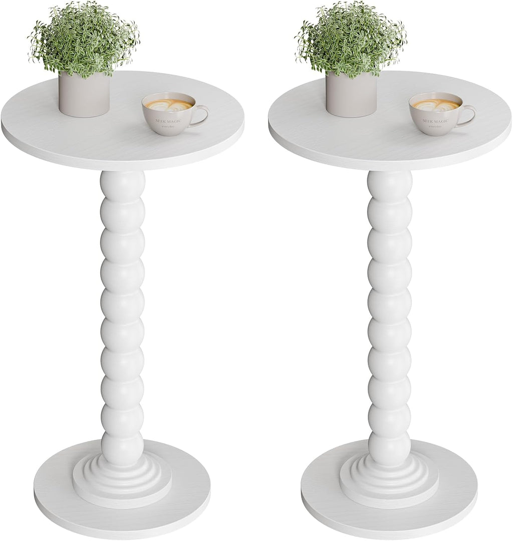Round Side Table for Small Spaces, Modern Accent End Table with Solid White Leg, Versatile Drink Table for Living Room, Bedroom, Corners, White 2 Pack