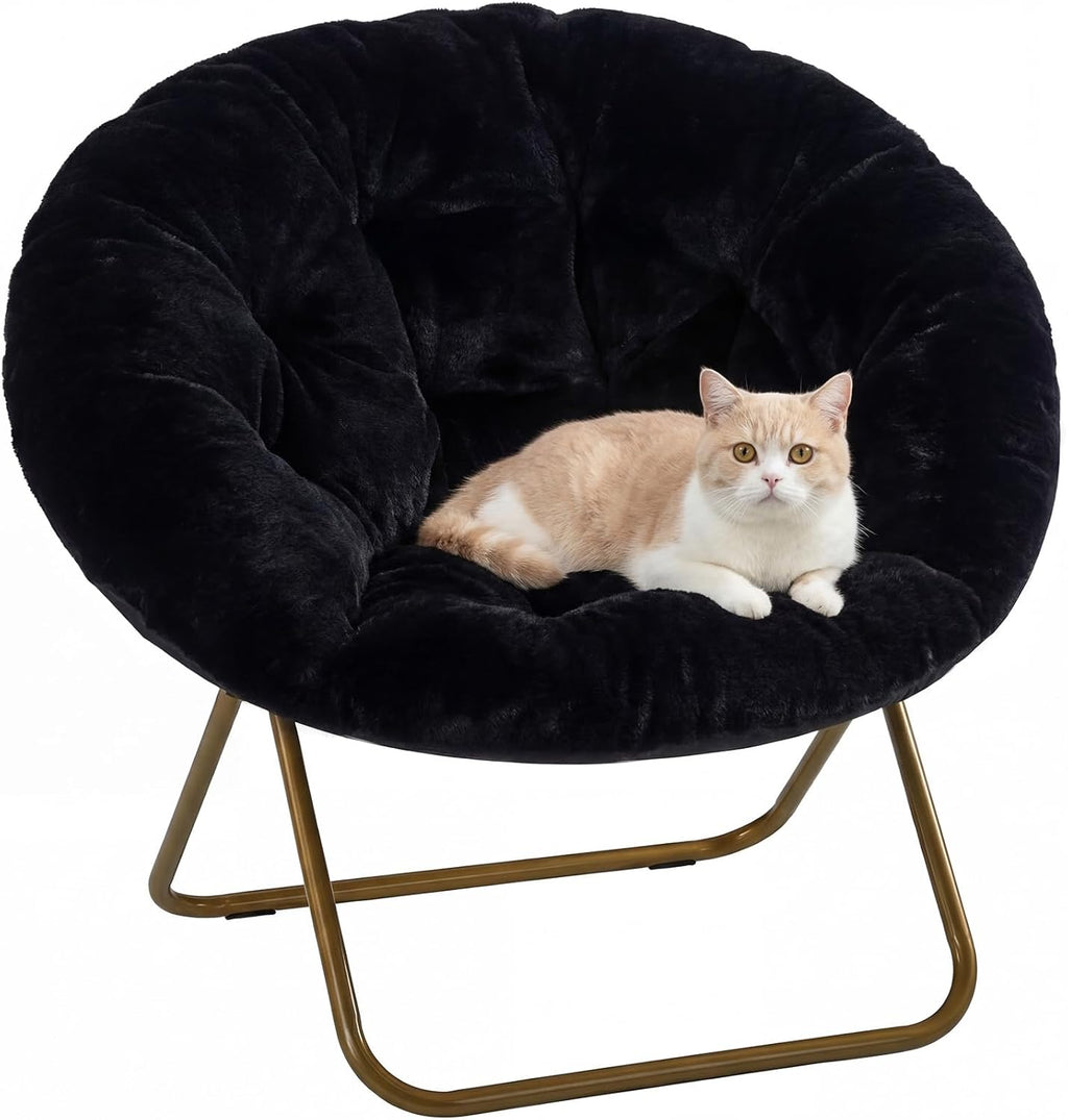 Saucer Chair, Foldable Living Room Chairs, Soft Faux Fur Lounge Chair for Bedroom, Reading Chairs for Adults, X-Large (Pink)