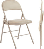 Folding Chair 4 Pack, Leather Padded Foldable Chairs, Sturdy Metal Portable Chairs, Easy to Use and Store, Outdoor and Indoor, for Home, Office, Party, Garden, Kahki