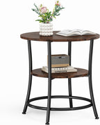 Side Round Table for Living Room, 2-Tier Accent End Table with Storage Shelf,Sturdy Metal Frame Nightstand for Small Space, Round Bedside, Grey Wood Grain