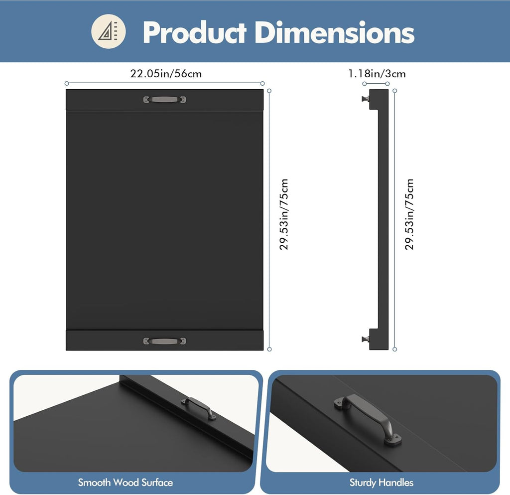 Noodle Board Stove Cover with Handles, Wooden Stove Top Cover for Gas Electric Glass Stove, 22 x 29.5 inch(Black)