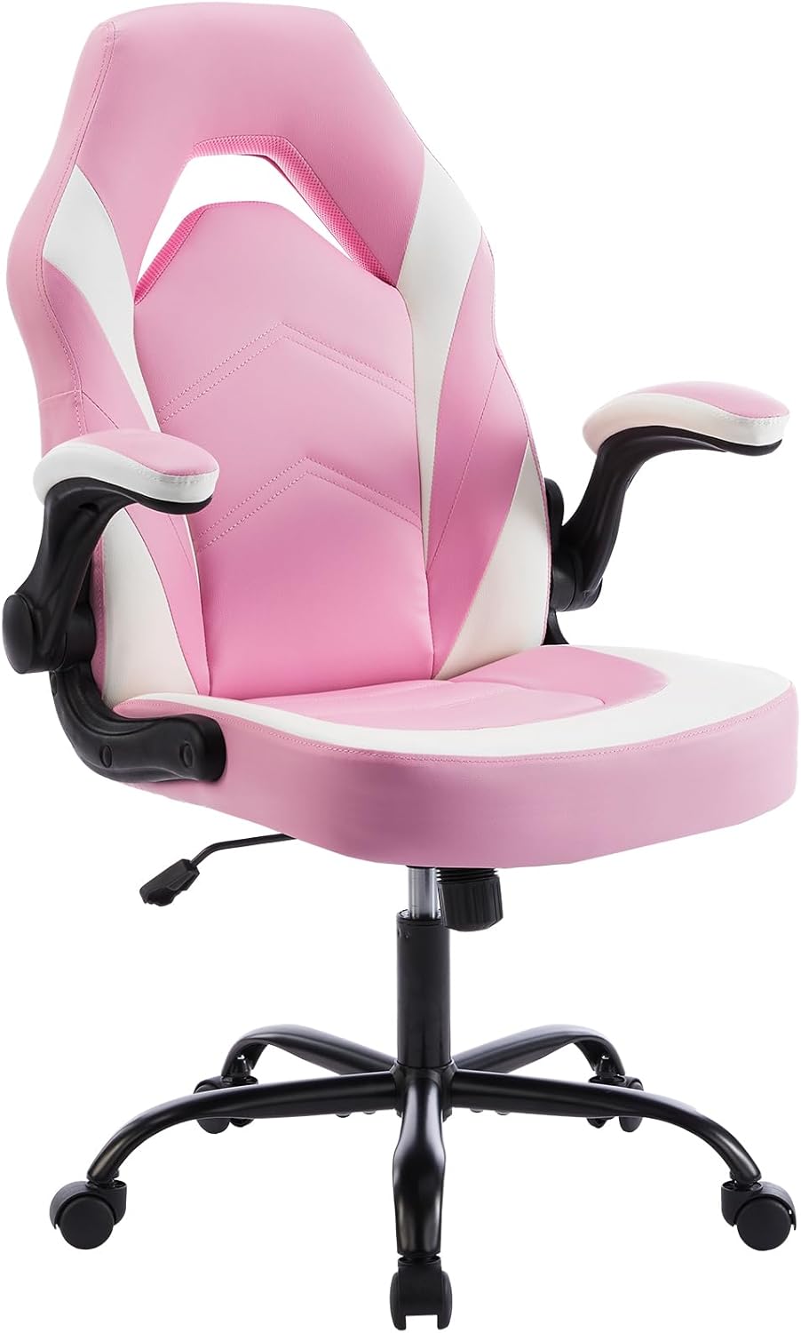 Ergonomic Computer Gaming Chair with Flip-up Armrest, Height Adjustable PU Leather Home Office Desk Chair with Lumbar Support Swivel Wheels and for Adults and Kids, Black and Gray