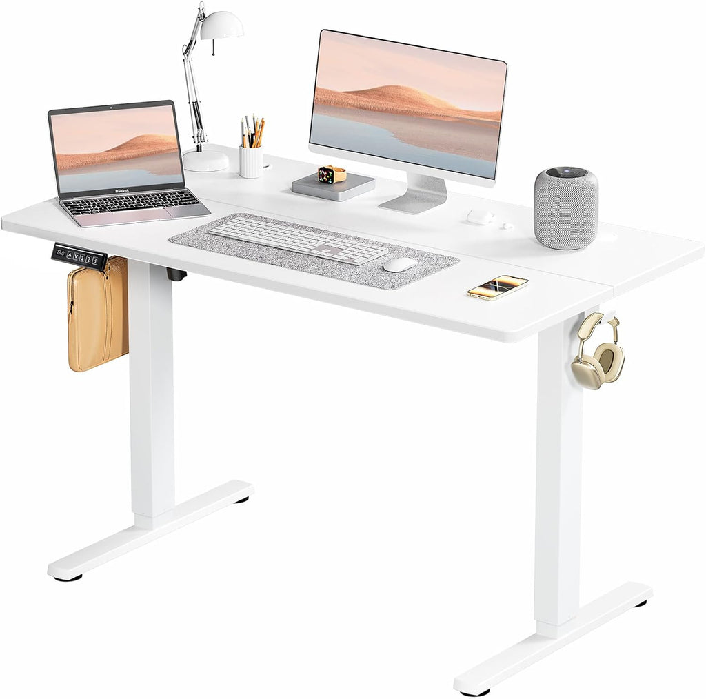 Electric Standing Desk Adjustable Height, 48x24 Inch Sit Stand Up Home Office Desks Memory Computer Workstation PC Work Table with Preset Splice Wood Board Metal Frame, Black