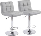 Bar Stools Set of 2, 24 inch Counter Height Bar Stools, Upholstered Modern Kitchen Barstools with Metal Base, PU Leather Saddle Stools for Kitchen Island, Grey