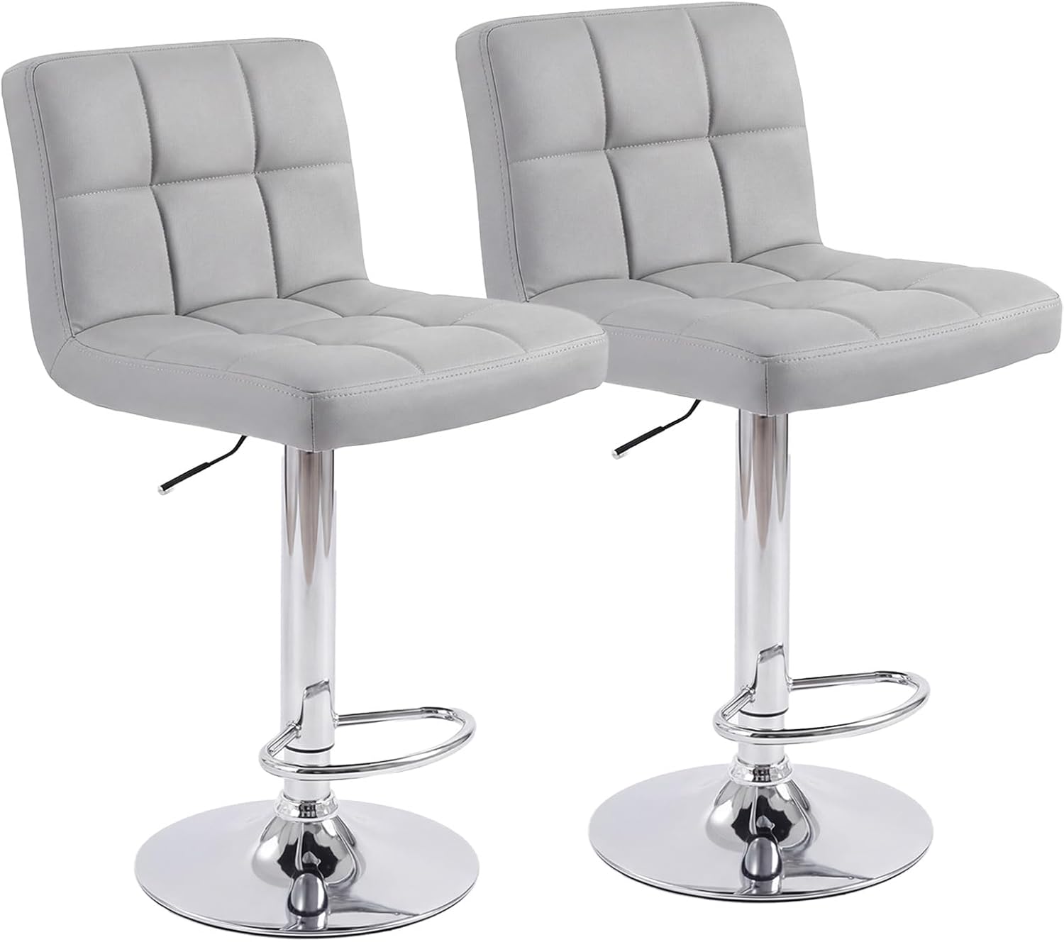 Bar Stools Set of 2, 24 inch Counter Height Bar Stools, Upholstered Modern Kitchen Barstools with Metal Base, PU Leather Saddle Stools for Kitchen Island, Grey