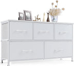Dresser for Bedroom with 9 Storage Drawers, Large Fabric Storage Tower Organizer, Chest of Drawers with Metal Frame Wooden Top for Closet, Living Room, Entryway, Brown