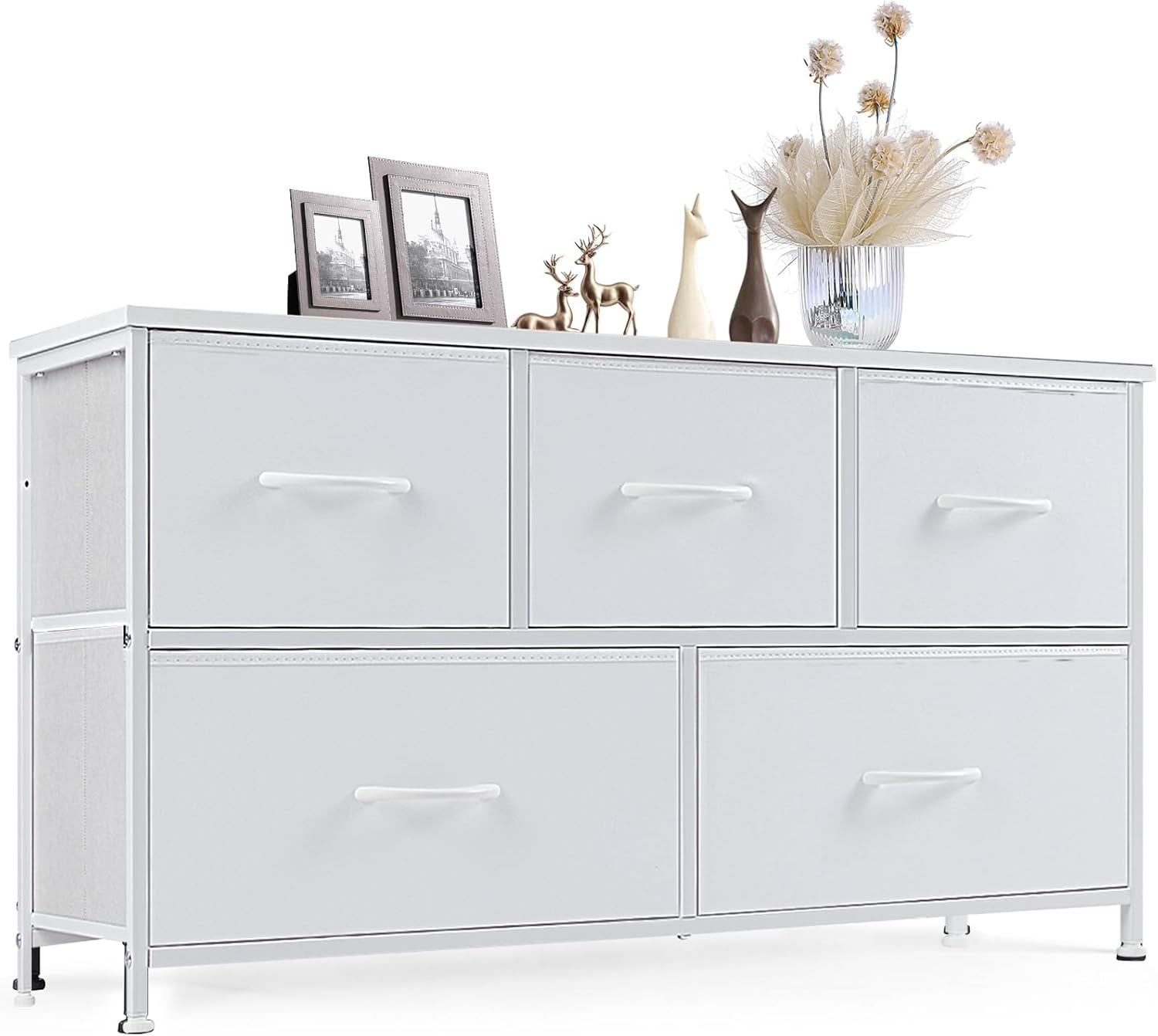 Dresser for Bedroom with 9 Storage Drawers, Large Fabric Storage Tower Organizer, Chest of Drawers with Metal Frame Wooden Top for Closet, Living Room, Entryway, Brown