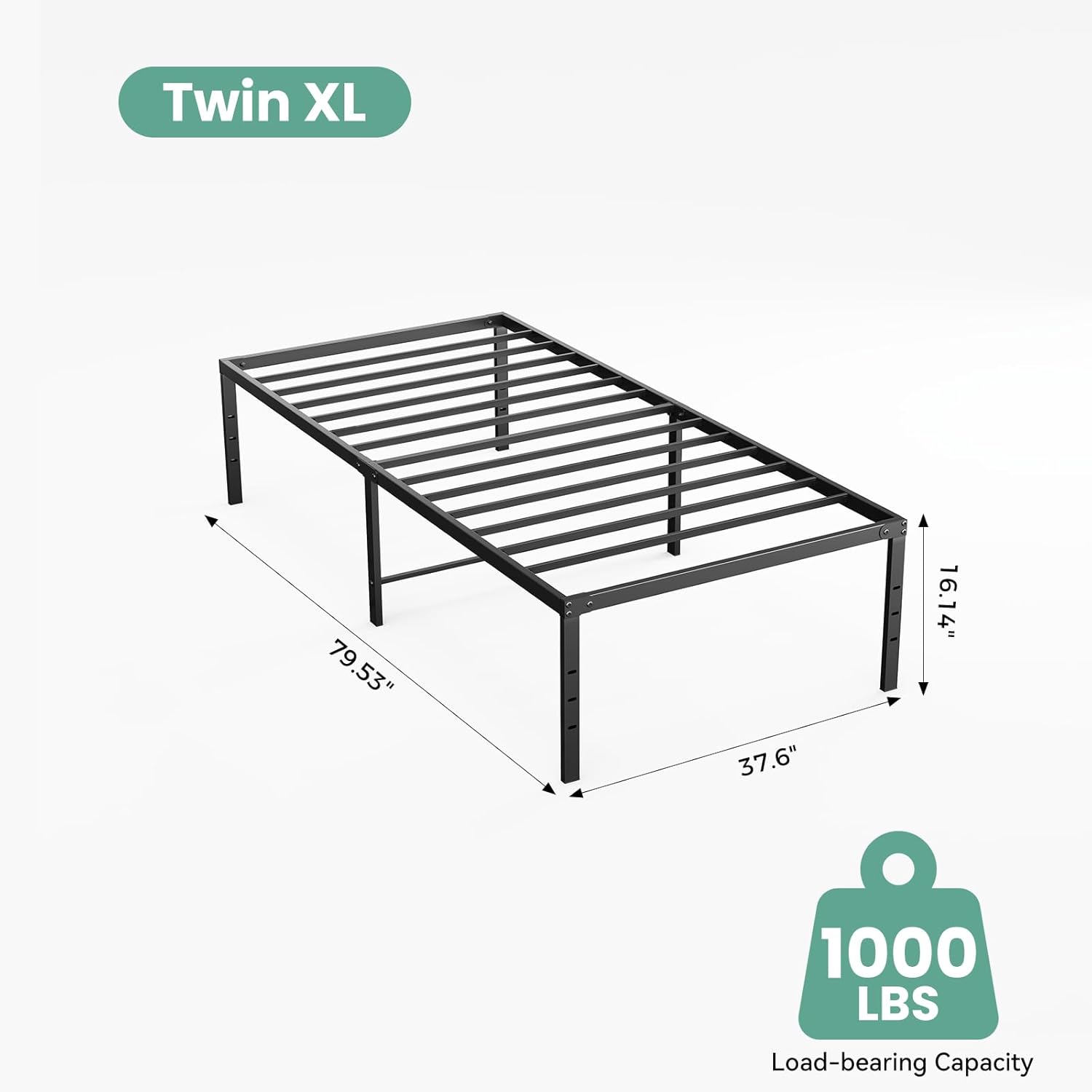 Twin XL Size 16 Inch Platform Bed Frame, Heavy Duty Metal Foundation Frame, Noise-Free Sturdy Steel Slats, Underbed Storage, No Box Spring Needed, Quick Setup
