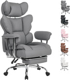 Big and Tall Home Office Desk Chair, Gaming Computer Chair, Executive Ergonomic Chair with Footrest, High Back Reclining, Adjustable Armrests and Comfy Lumbar Support, PU Leather, Grey